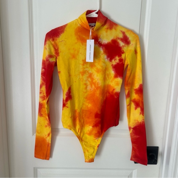 Cotton Citizen Tops - Cotton Citizen Brisbane Tie Dye Thong Bodysuit Red Yellow Mock neck XS NEW